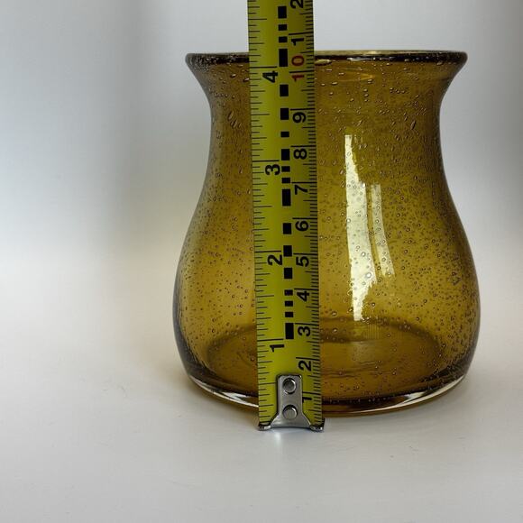 Amber Hand Blown Bubble‎ Glass Candle Holder Vase 4.25” In MCM Decor - Picture 5 of 5